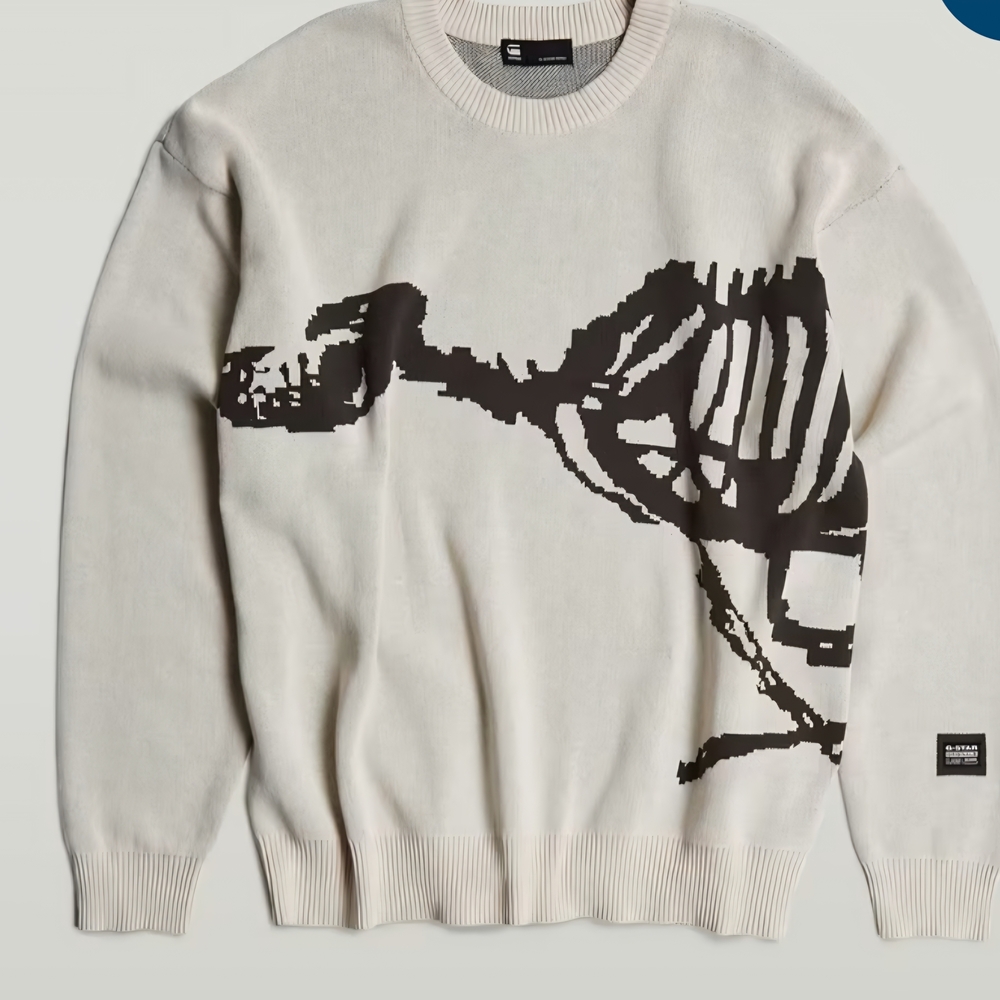 G-Star Cream Sweater with Black Skeleton Graphic